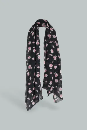 Black Floral Scarf