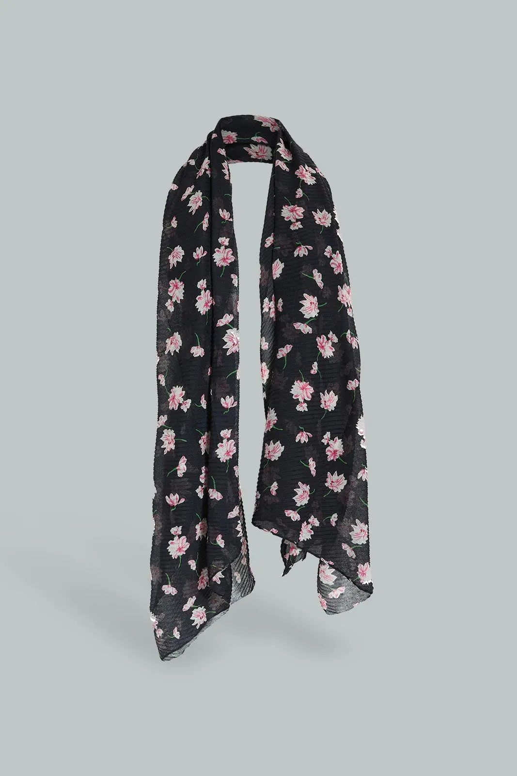 Black Floral Scarf
