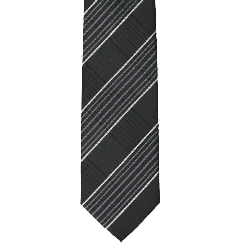 Black Jeffrey Plaid Slim Necktie, 2.5" Width