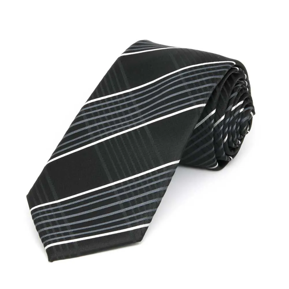 Black Jeffrey Plaid Slim Necktie, 2.5" Width