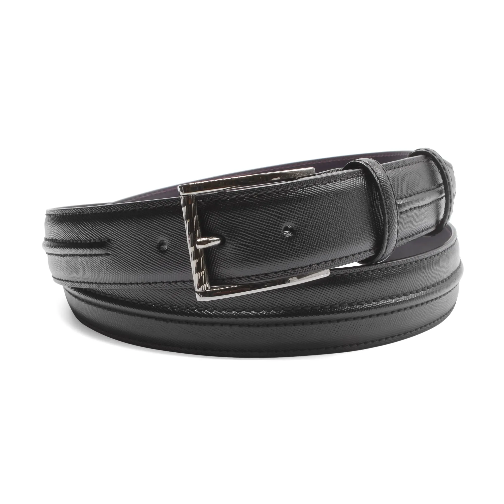 Black Saffiano 'Flynn' Gunmetal Diamond Roller Belt