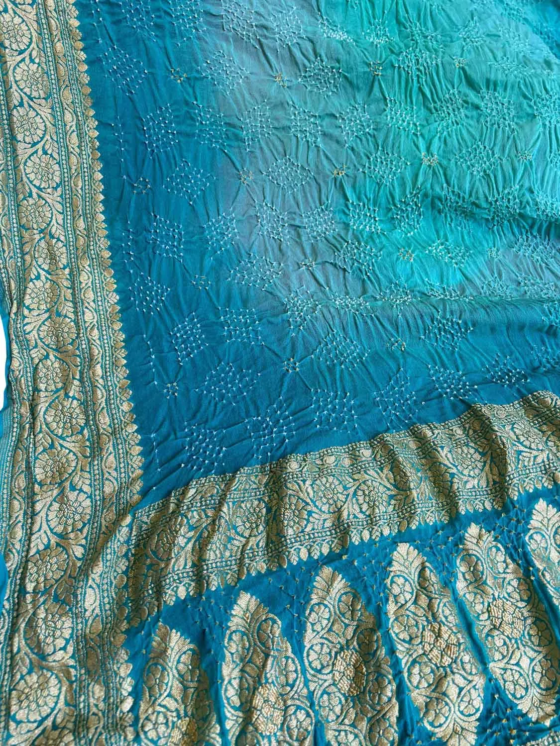 Blue Banarasi Bandhani Georgette Neemzari Dupatta