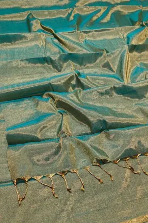 Blue Handloom Chanderi Pure Tissue Silk Saree