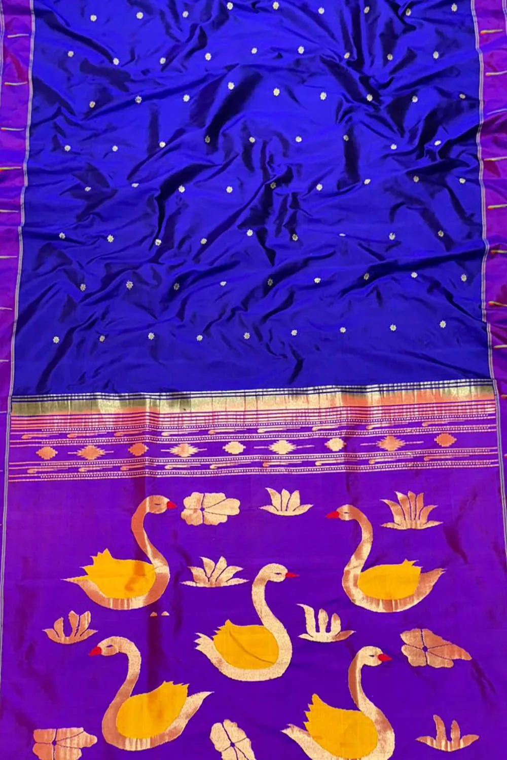 Blue Handloom Paithani Pure Silk Saree with Duck Design