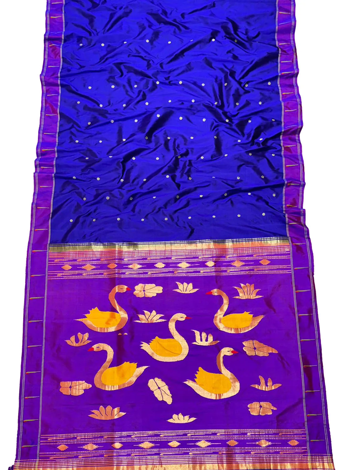 Blue Handloom Paithani Pure Silk Saree with Duck Design