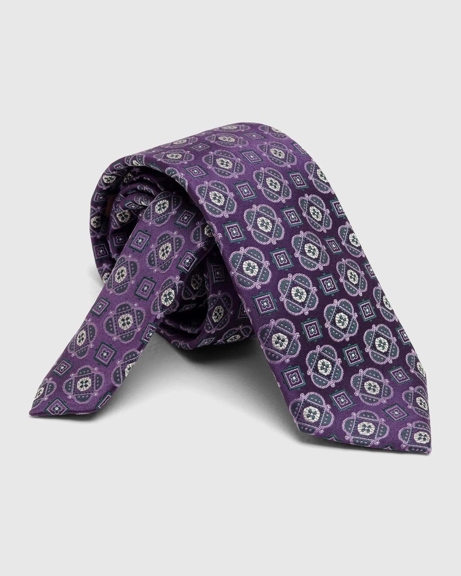 Boxed Combo Printed Tie With Pocket Square And Cufflink In Purple - Taran