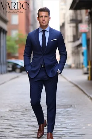 Classic Men's Navy Blue Two-Piece Suit - Elegant, Timeless, and Perfect for Any Occasion- Tailored Suit - The Rising Sun store, Vardo