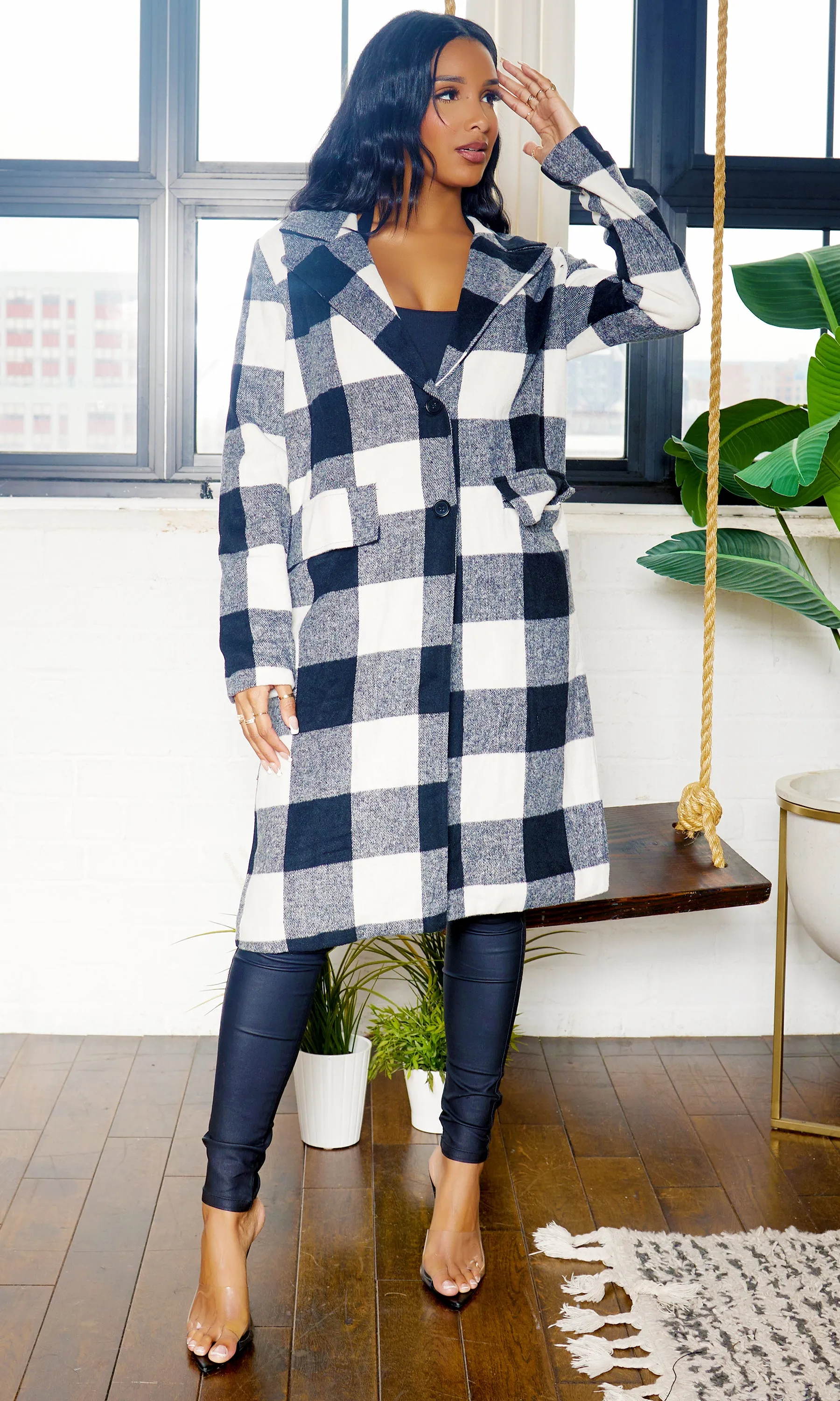 Classic Plaid Coat-(Black)