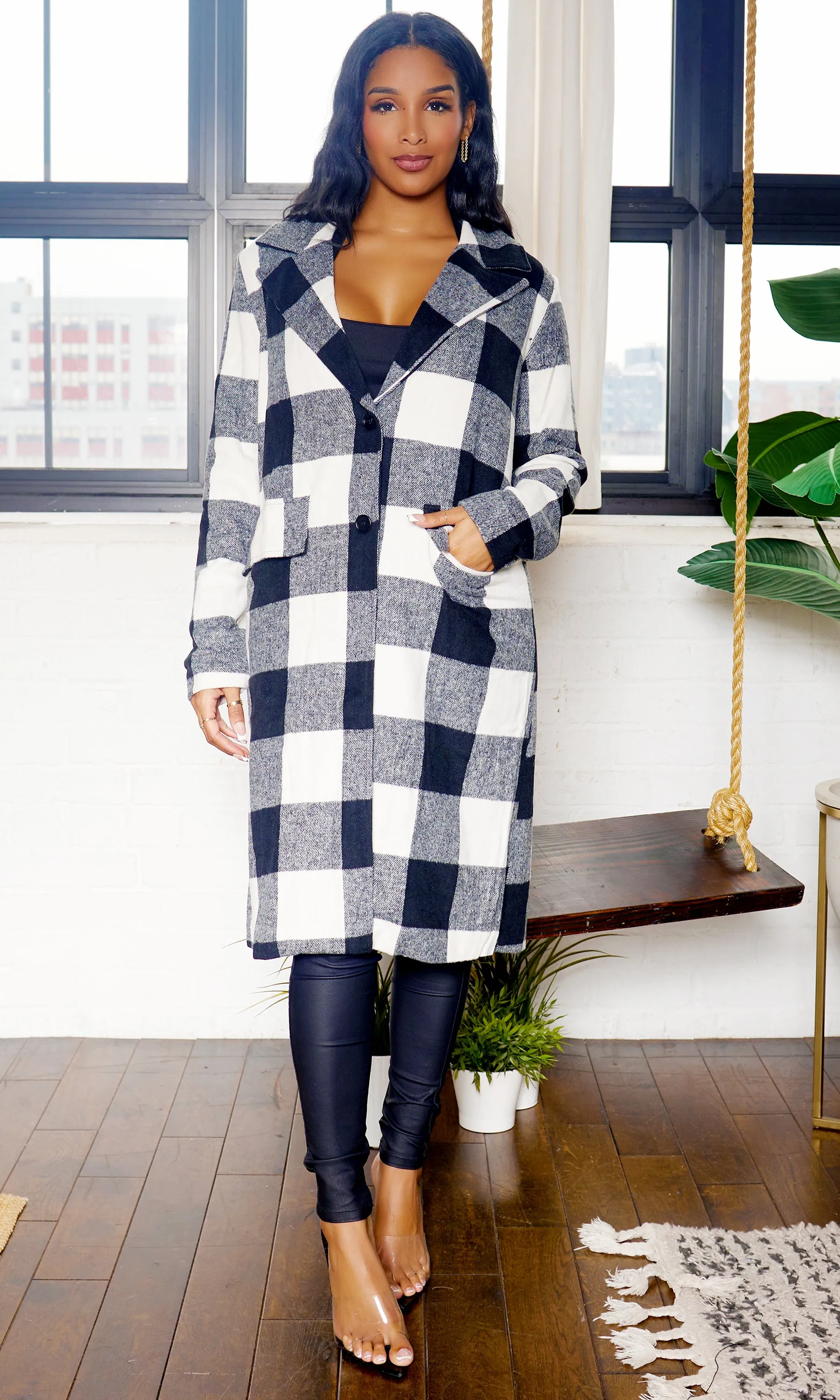 Classic Plaid Coat-(Black)