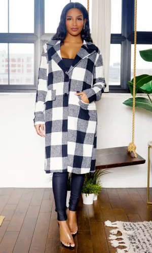Classic Plaid Coat-(Black)