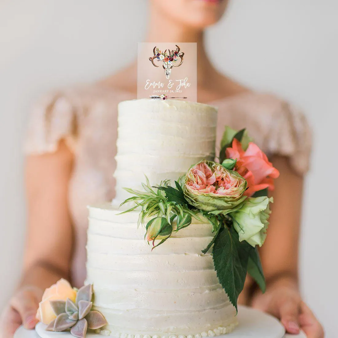 Custom Rustic Country Square Acrylic Cake Topper Collection