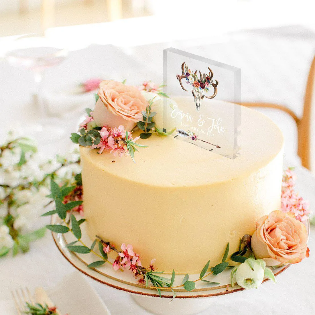 Custom Rustic Country Square Acrylic Cake Topper Collection