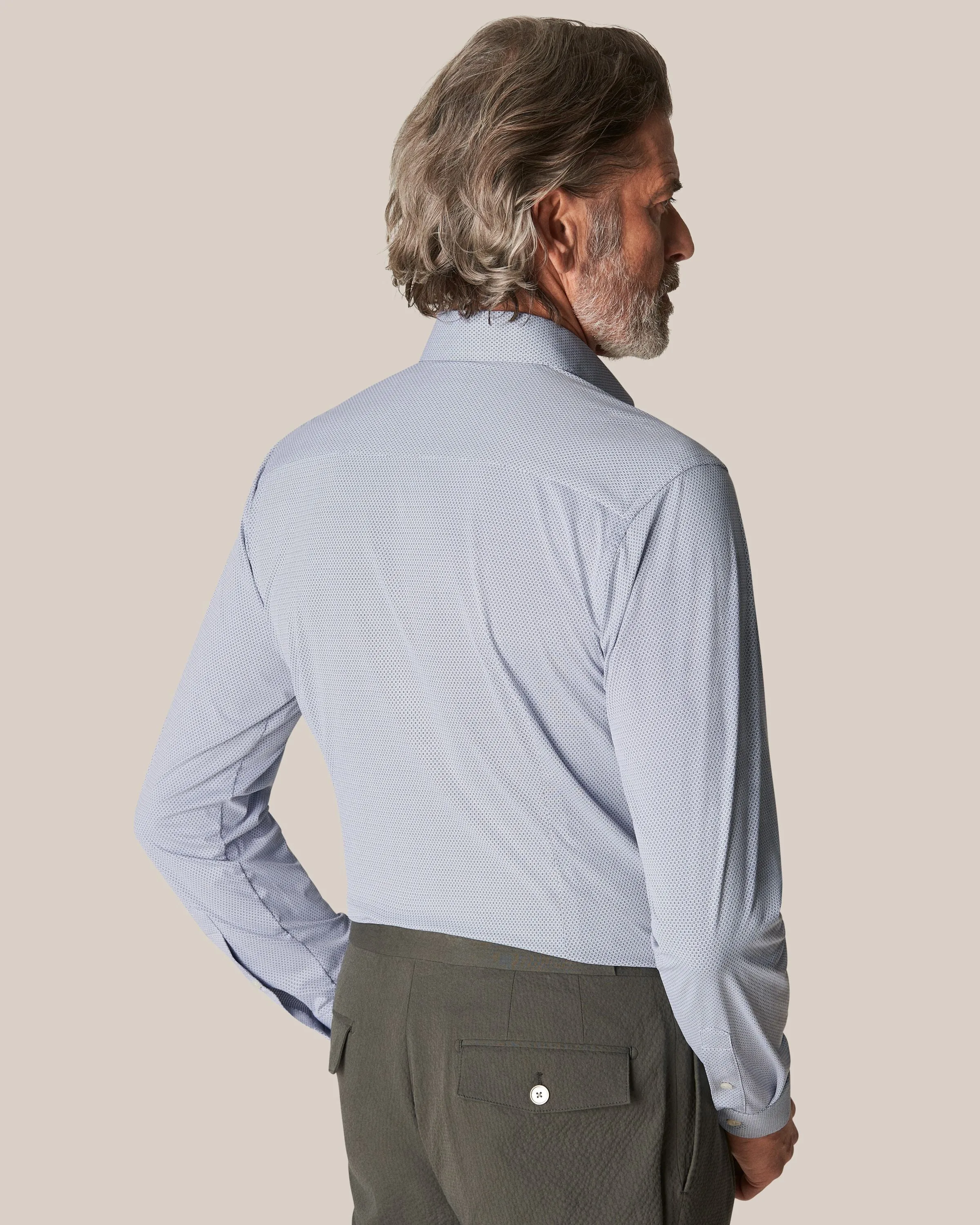 Dark Blue Four-Way Stretch Micro-Patterned Slim Fit Shirt - ETON