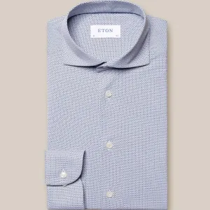 Dark Blue Four-Way Stretch Micro-Patterned Slim Fit Shirt - ETON