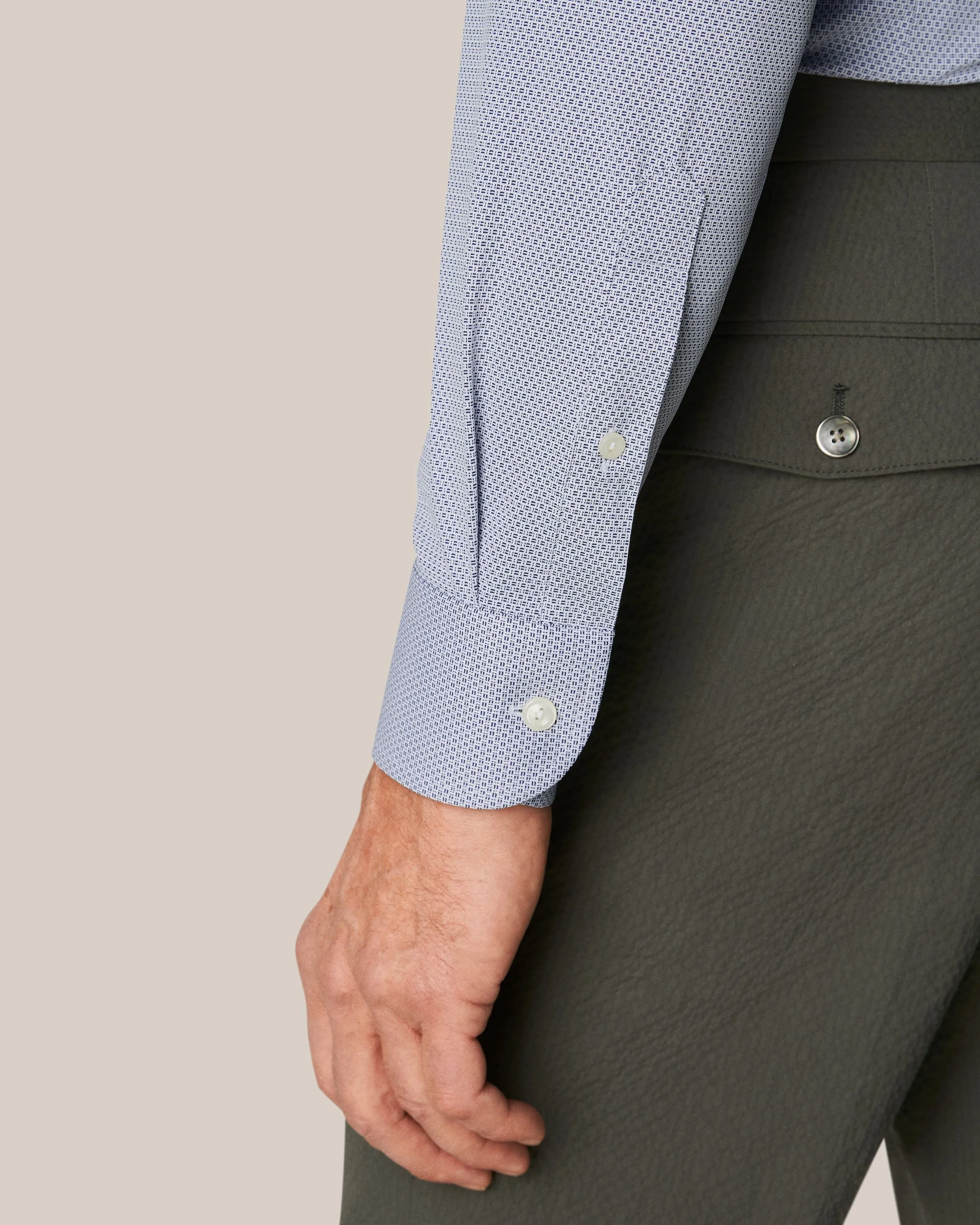 Dark Blue Four-Way Stretch Micro-Patterned Slim Fit Shirt - ETON