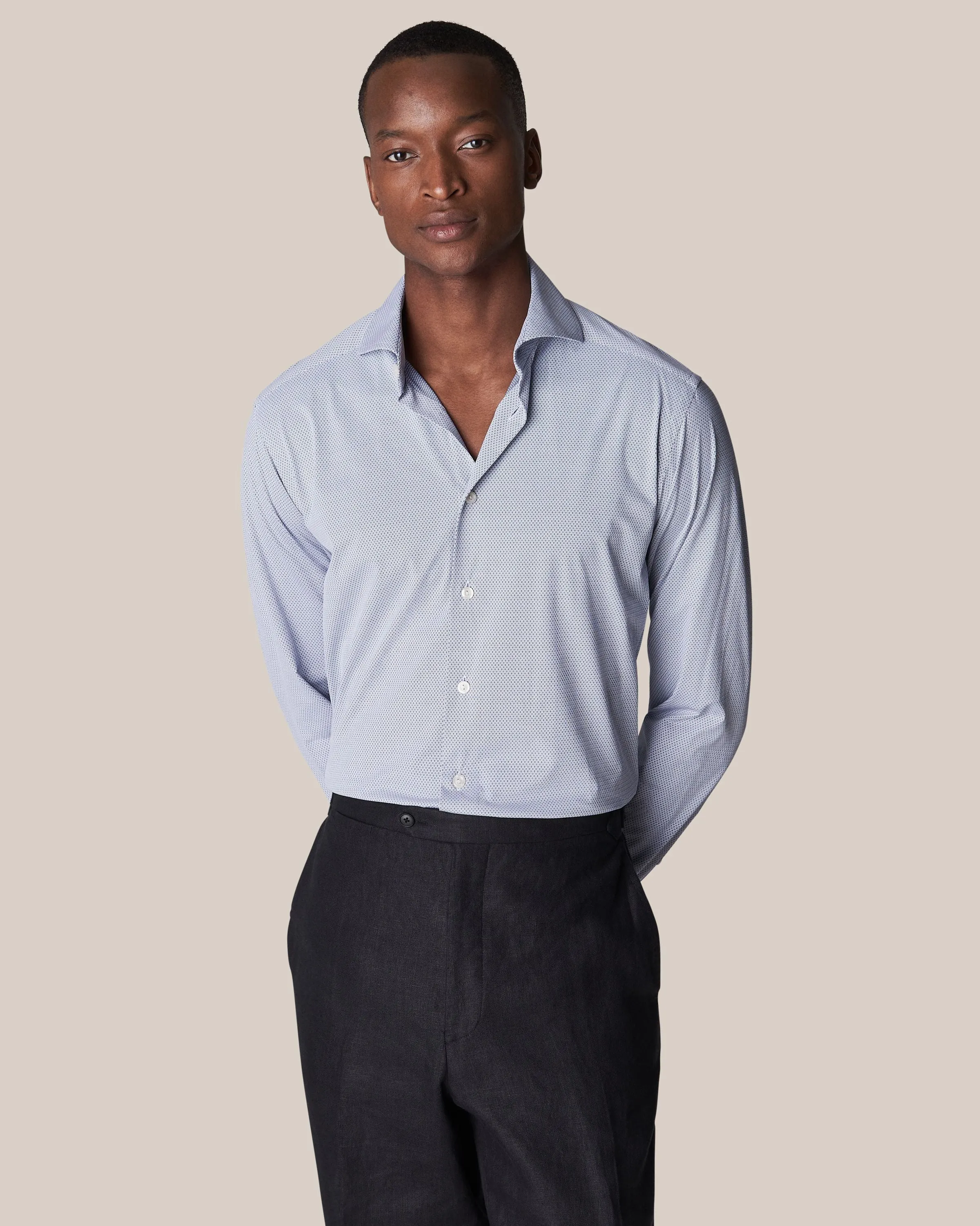 Dark Blue Four-Way Stretch Micro-Patterned Slim Fit Shirt - ETON
