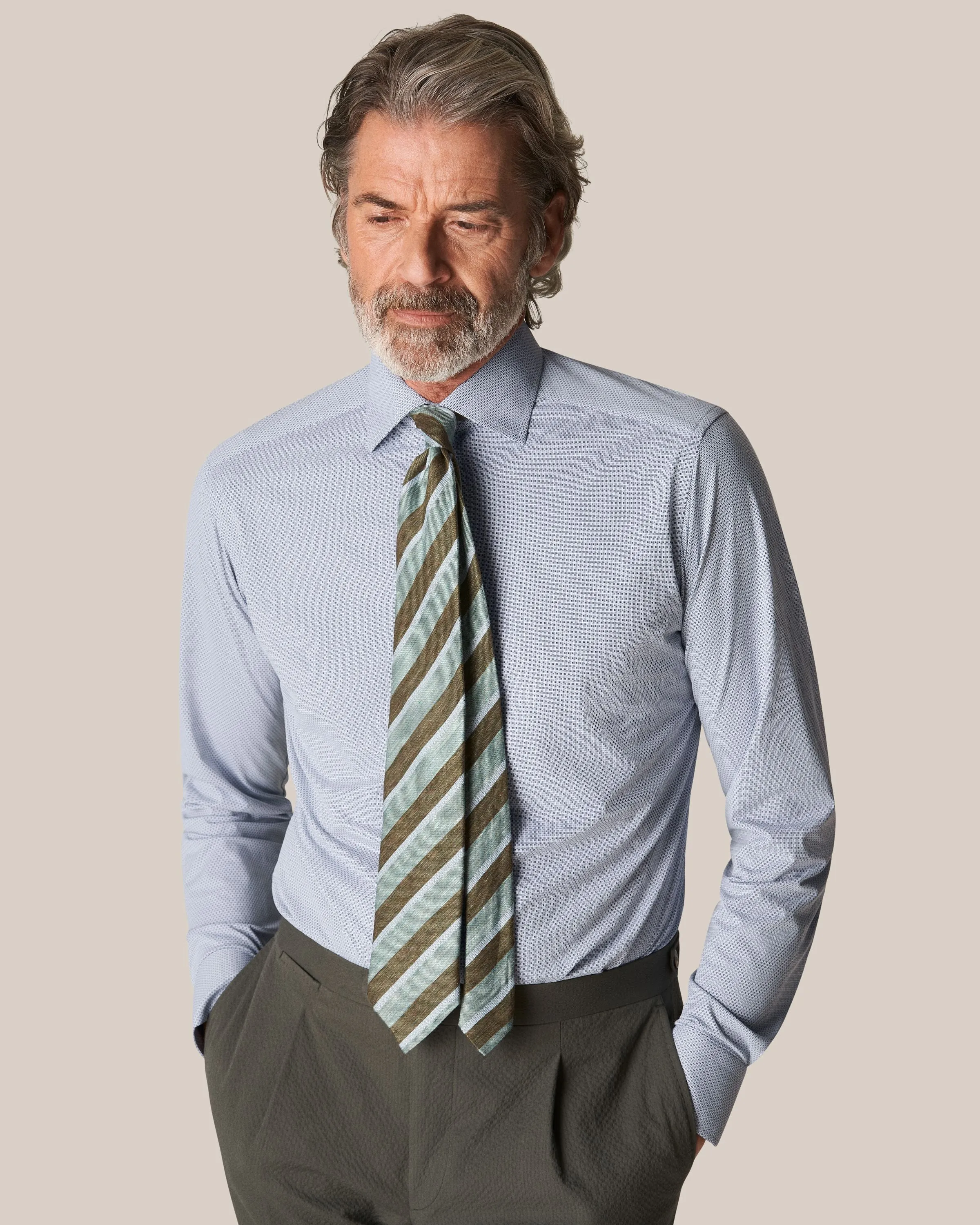 Dark Blue Four-Way Stretch Micro-Patterned Slim Fit Shirt - ETON