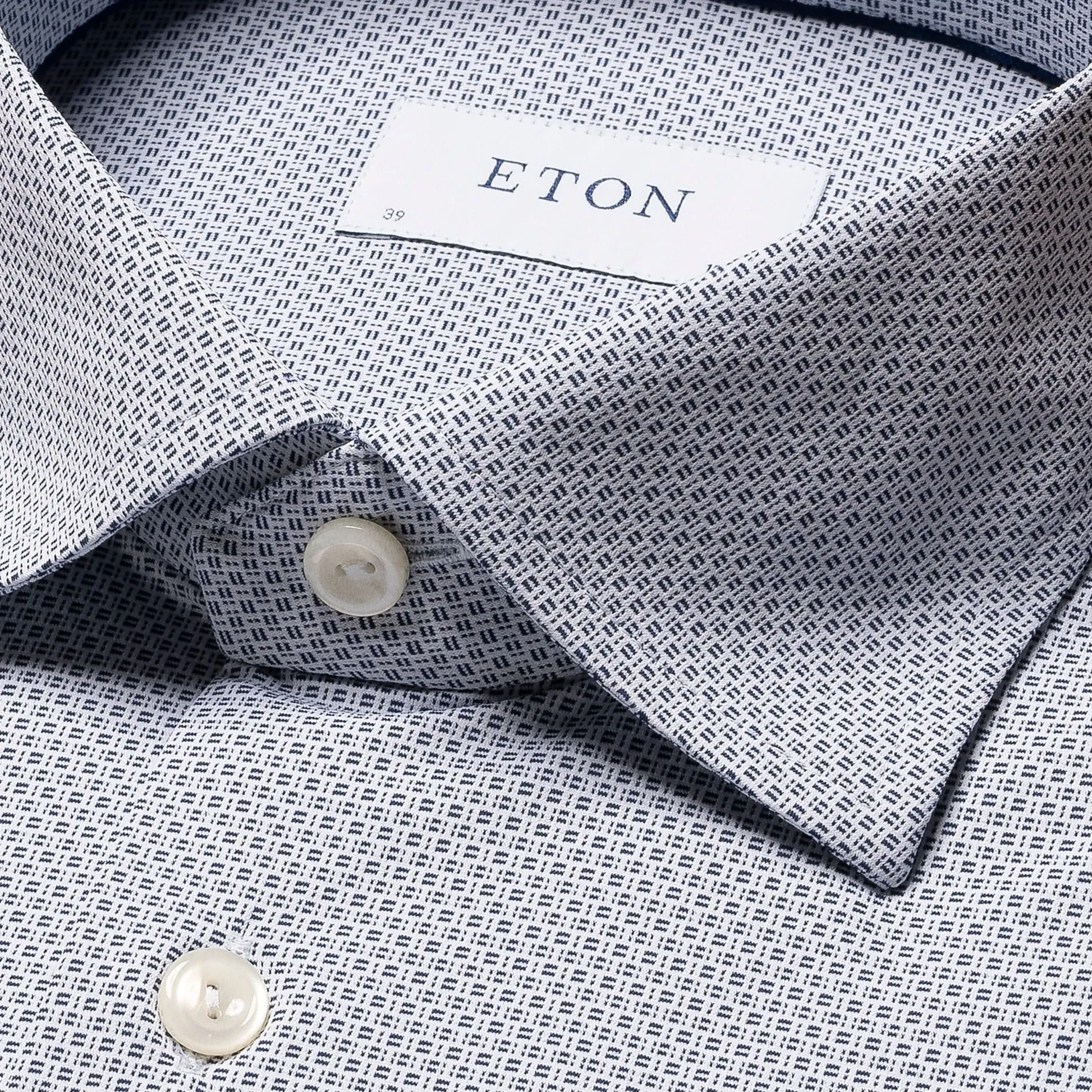 Dark Blue Four-Way Stretch Micro-Patterned Slim Fit Shirt - ETON
