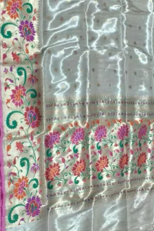 Elegant Off White Banarasi Handloom Tissue Silk Saree
