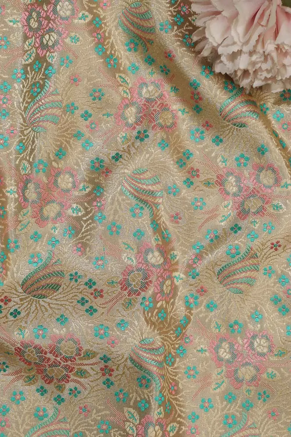 Elegant Pastel Banarasi Tanchui Silk Fabric - 1 Mtr