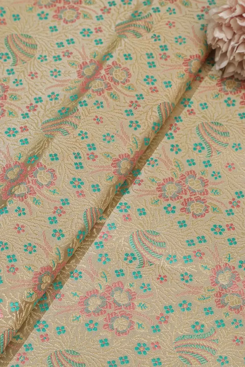 Elegant Pastel Banarasi Tanchui Silk Fabric - 1 Mtr