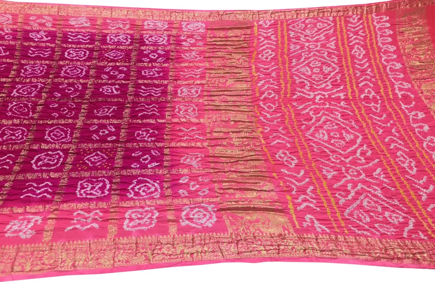 Elegant Pink Bandhani Gajji Silk Gharchola Saree