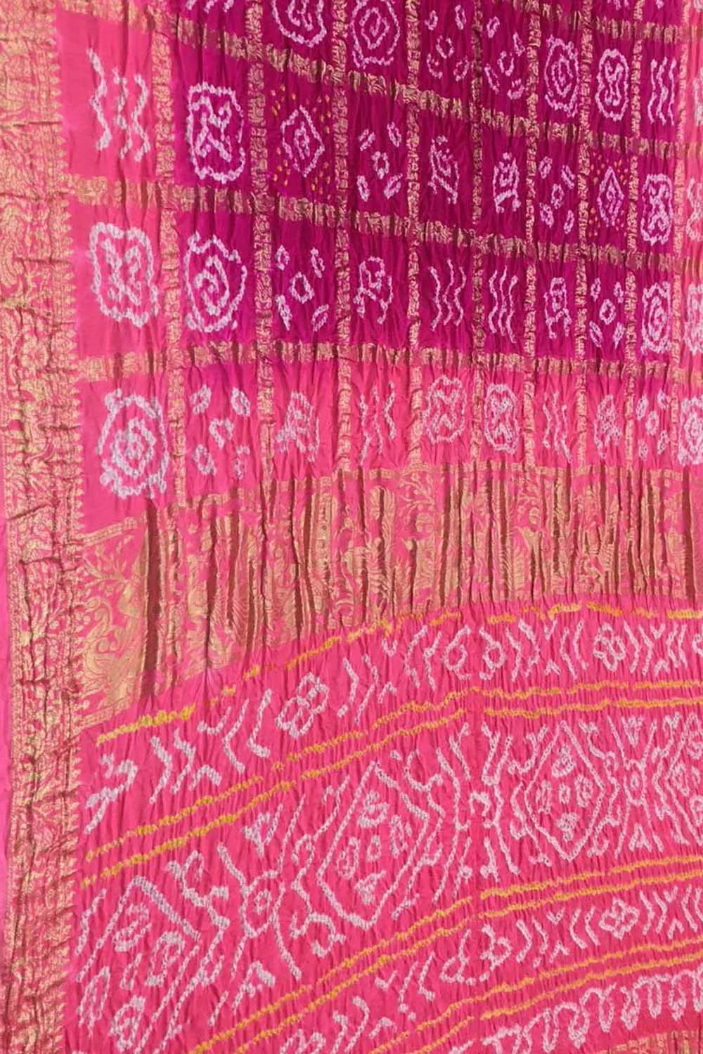 Elegant Pink Bandhani Gajji Silk Gharchola Saree