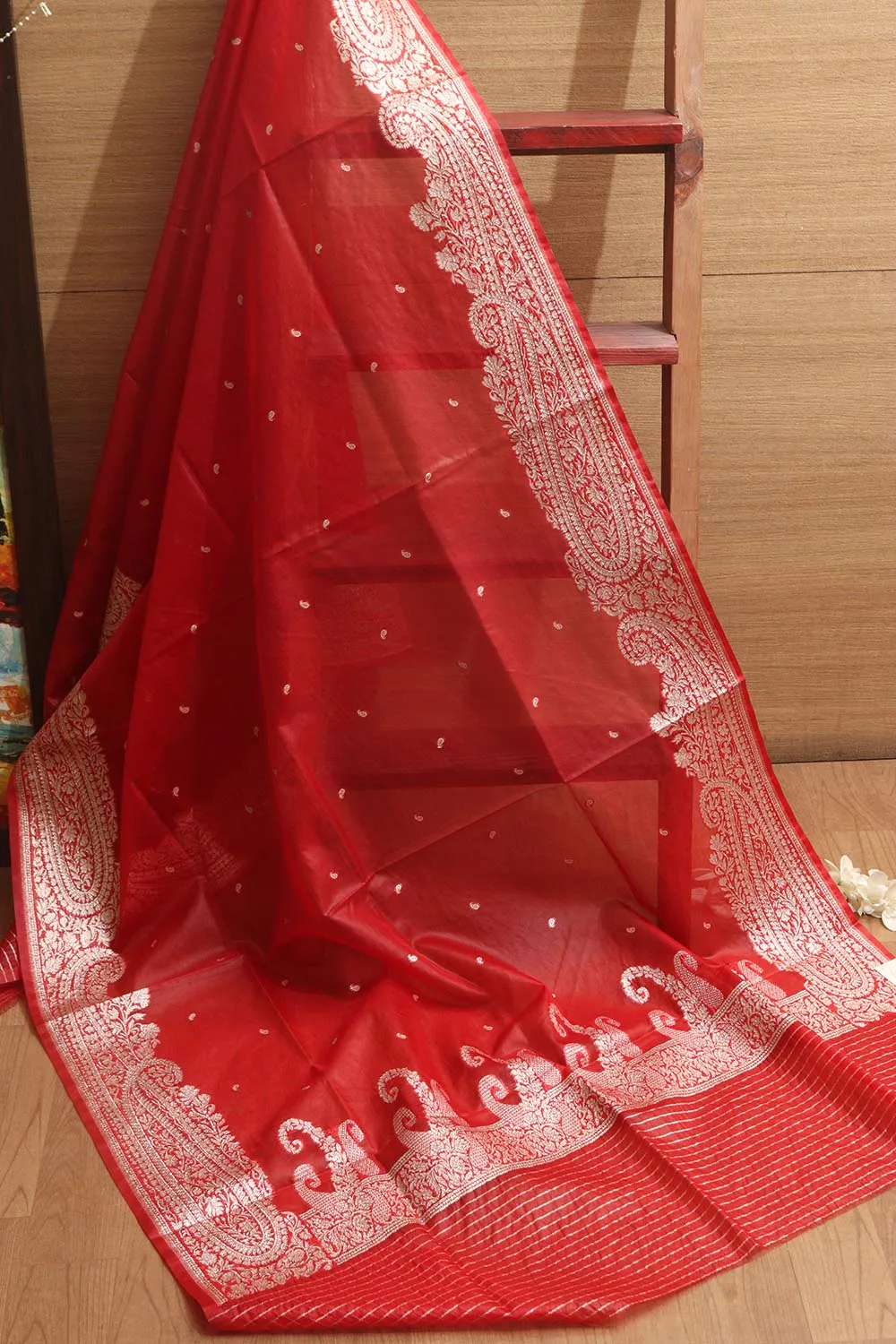 Elegant Red Banarasi Organza Silk Dupatta
