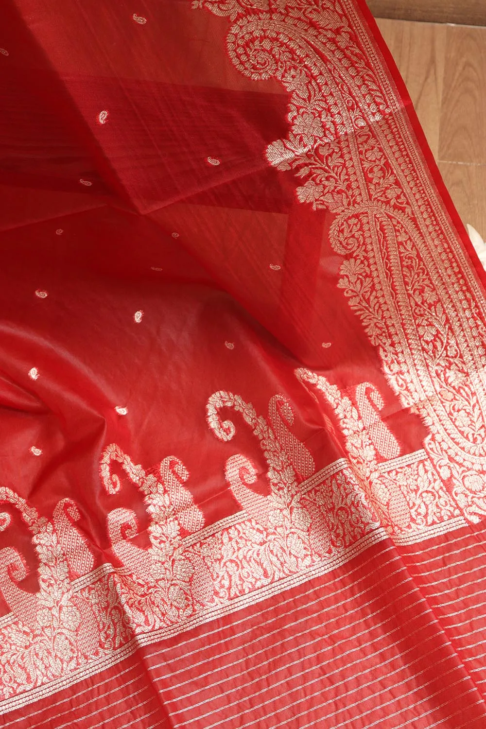 Elegant Red Banarasi Organza Silk Dupatta