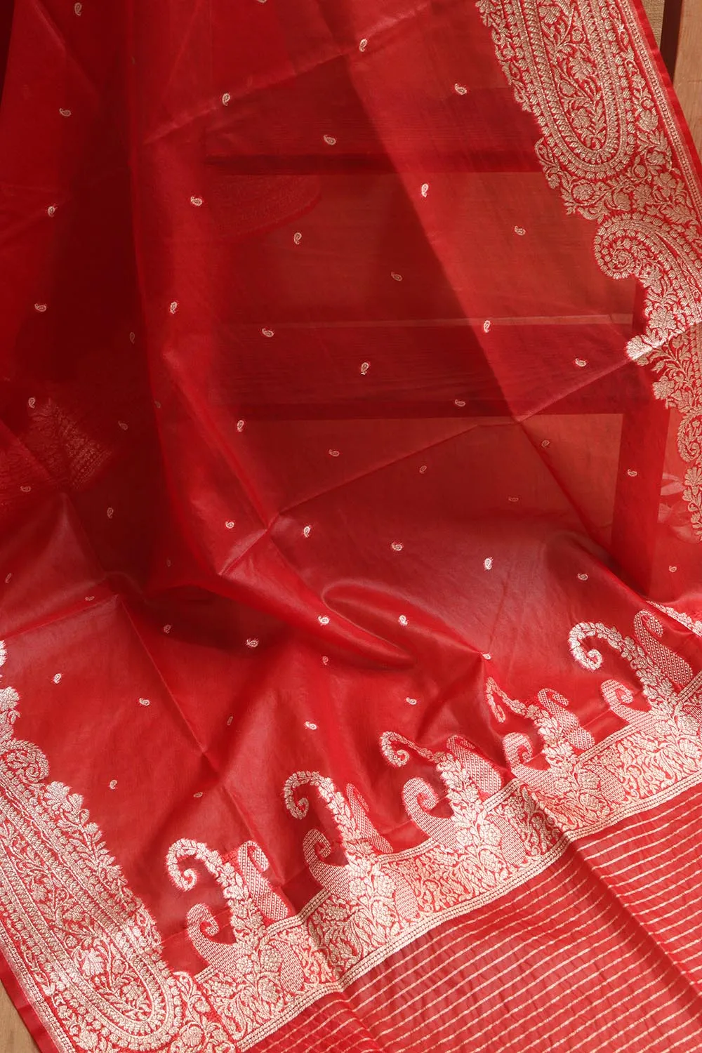 Elegant Red Banarasi Organza Silk Dupatta