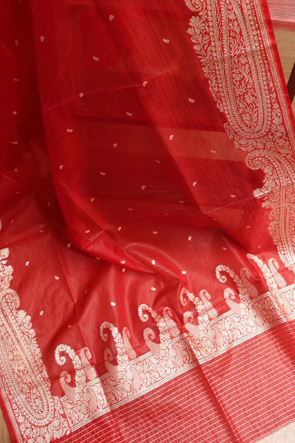 Elegant Red Banarasi Organza Silk Dupatta