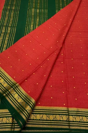 Elegant Red Mysore Silk Saree: Handloom Crepe Silk