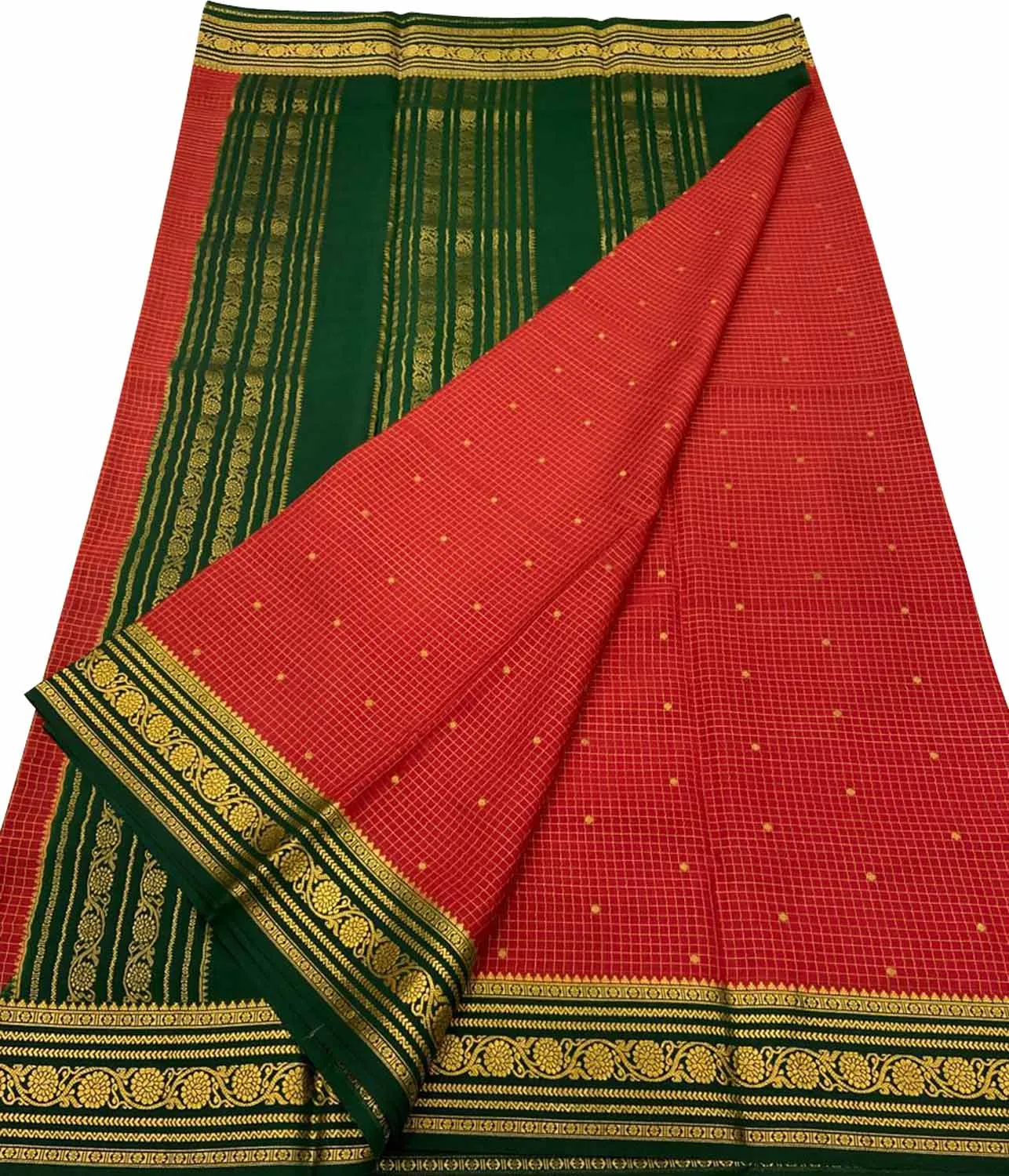 Elegant Red Mysore Silk Saree: Handloom Crepe Silk