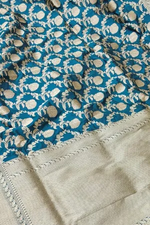 Exquisite Blue Banarasi Handloom Pure Katan Silk Jaal Work Saree