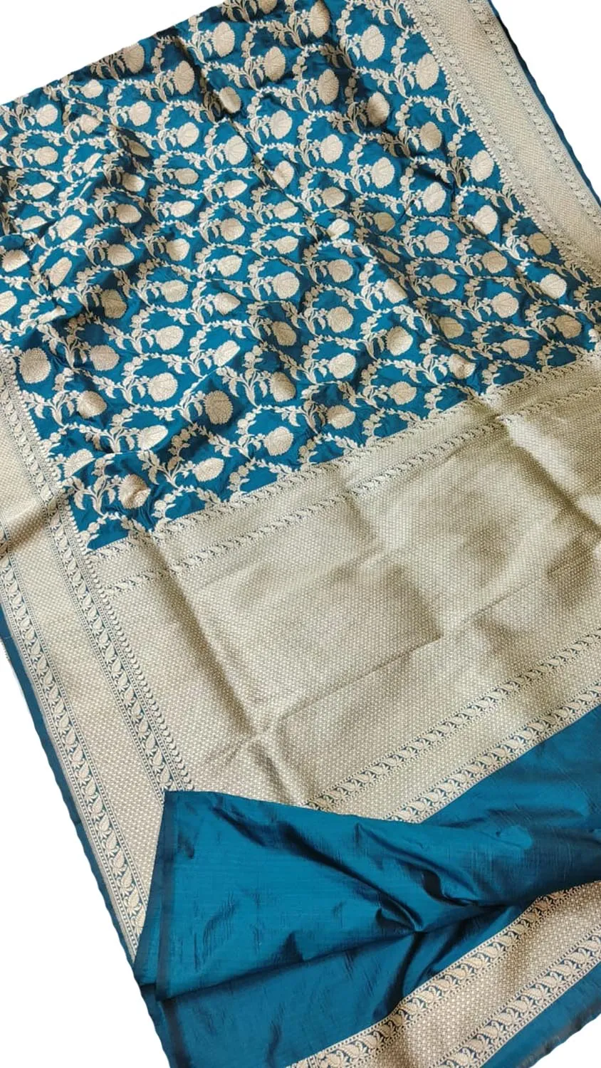 Exquisite Blue Banarasi Handloom Pure Katan Silk Jaal Work Saree