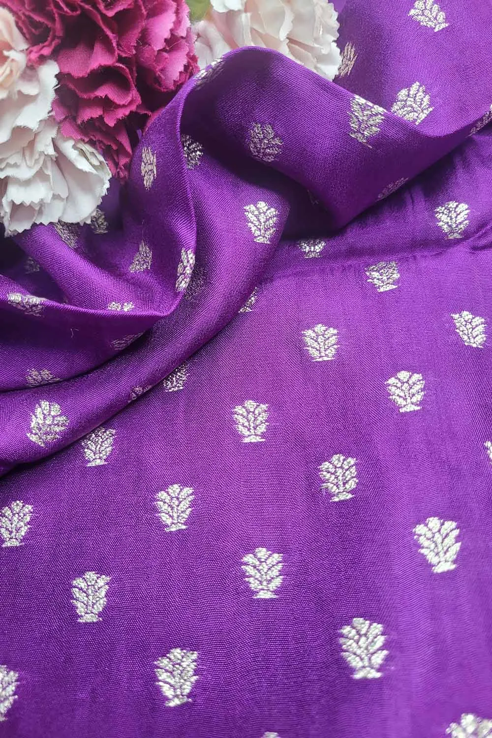 Exquisite Purple Banarasi Booti Design Silk Fabric - Luxurious Elegance ( 1 Mtr )