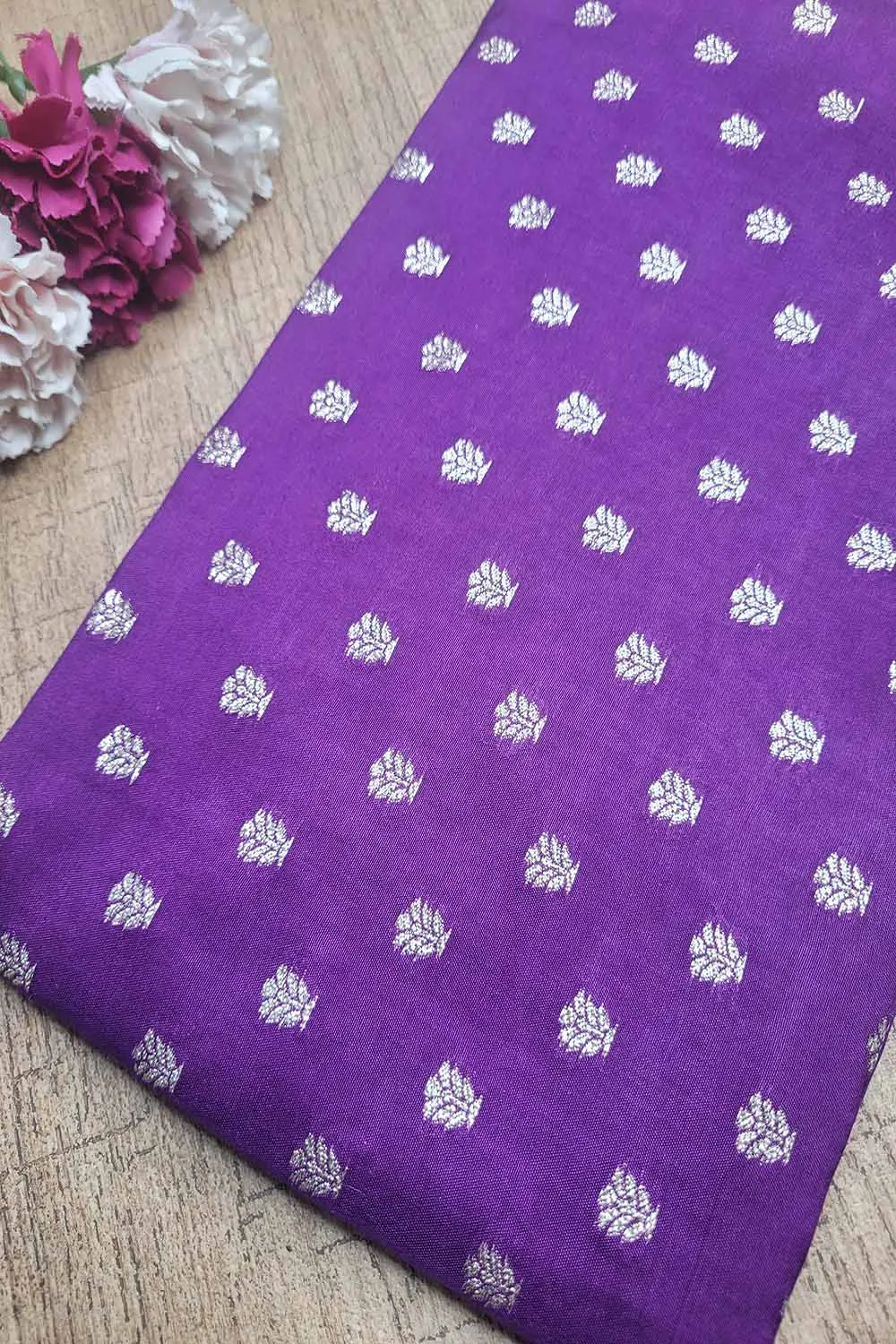 Exquisite Purple Banarasi Booti Design Silk Fabric - Luxurious Elegance ( 1 Mtr )