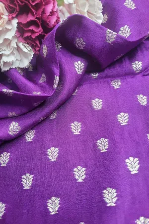 Exquisite Purple Banarasi Booti Design Silk Fabric - Luxurious Elegance ( 1 Mtr )