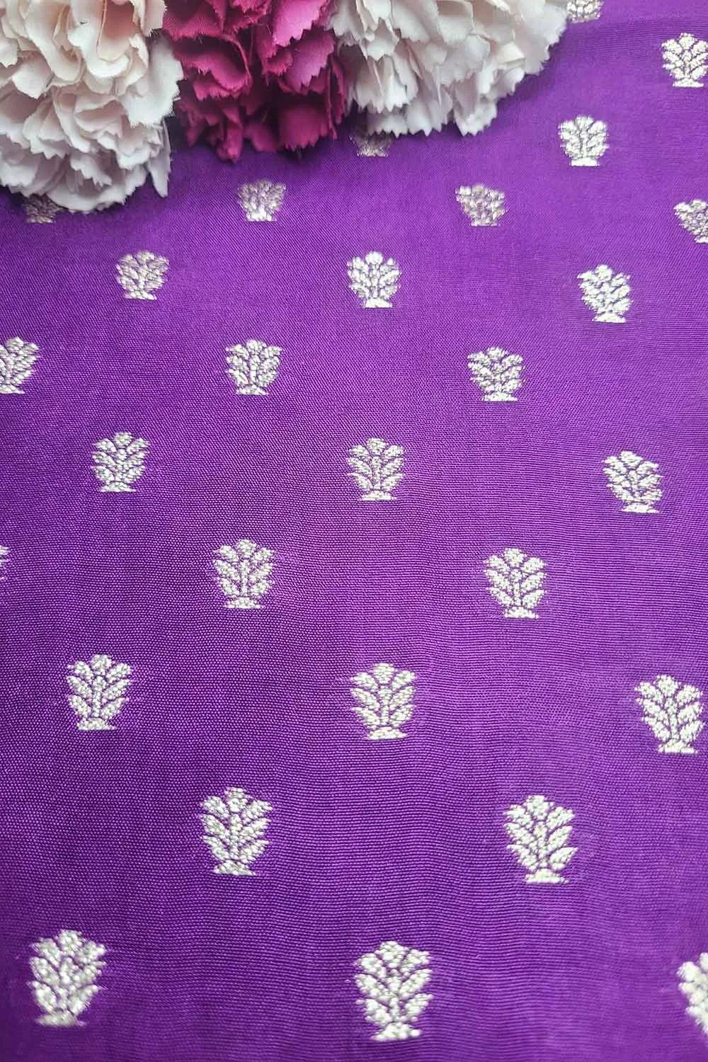 Exquisite Purple Banarasi Booti Design Silk Fabric - Luxurious Elegance ( 1 Mtr )