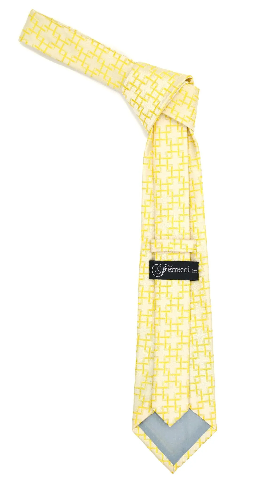 Geometric Light Yellow w. Yellow Line Necktie with Hanky Set