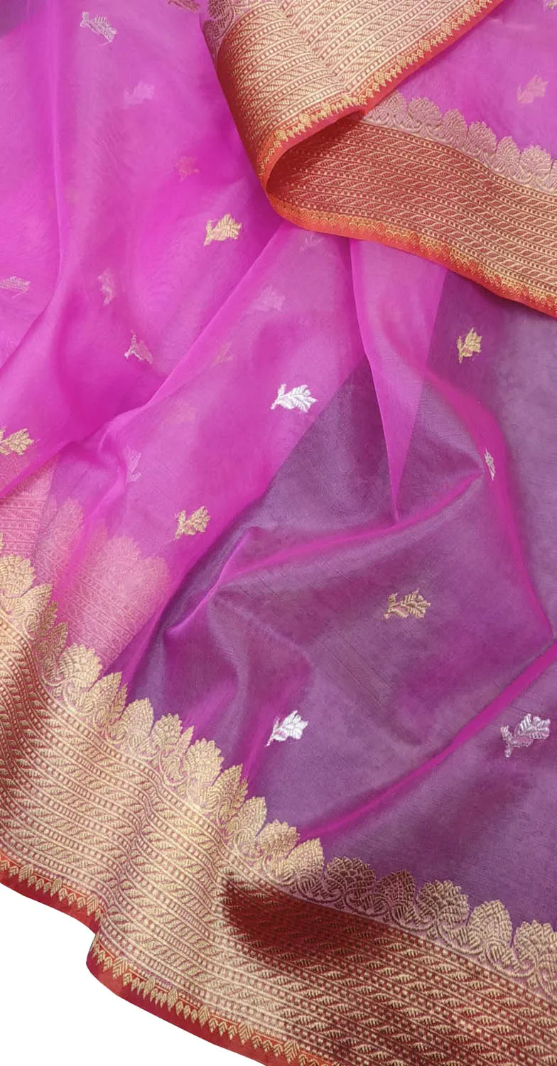 Graceful Pink Banarasi Kora Silk Saree