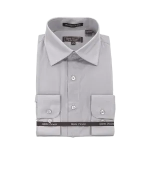 Gray men's long sleeves dress shirt spread collar convertible cuff regular fit