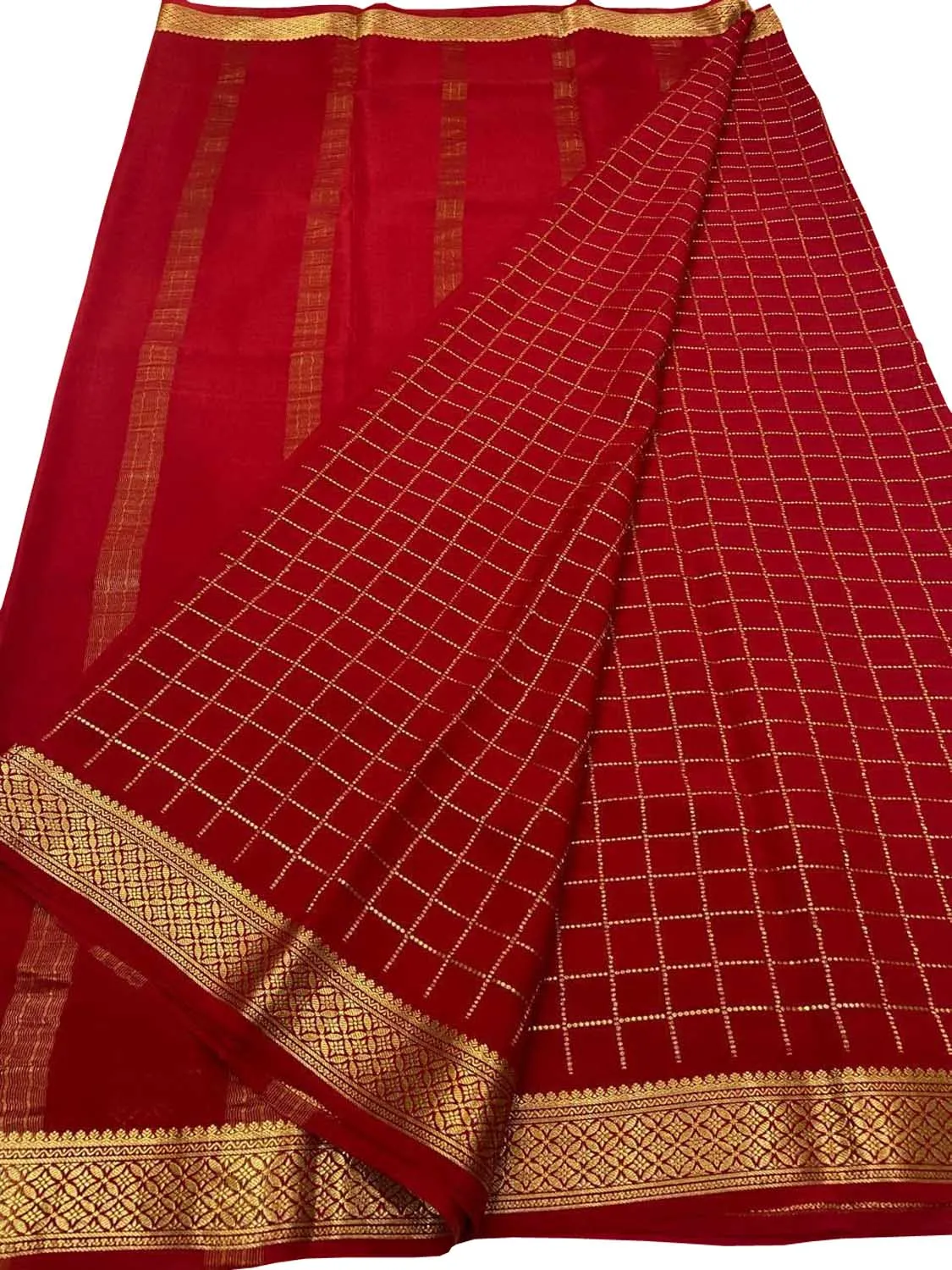 Handloom Mysore Crepe Silk Checks Saree