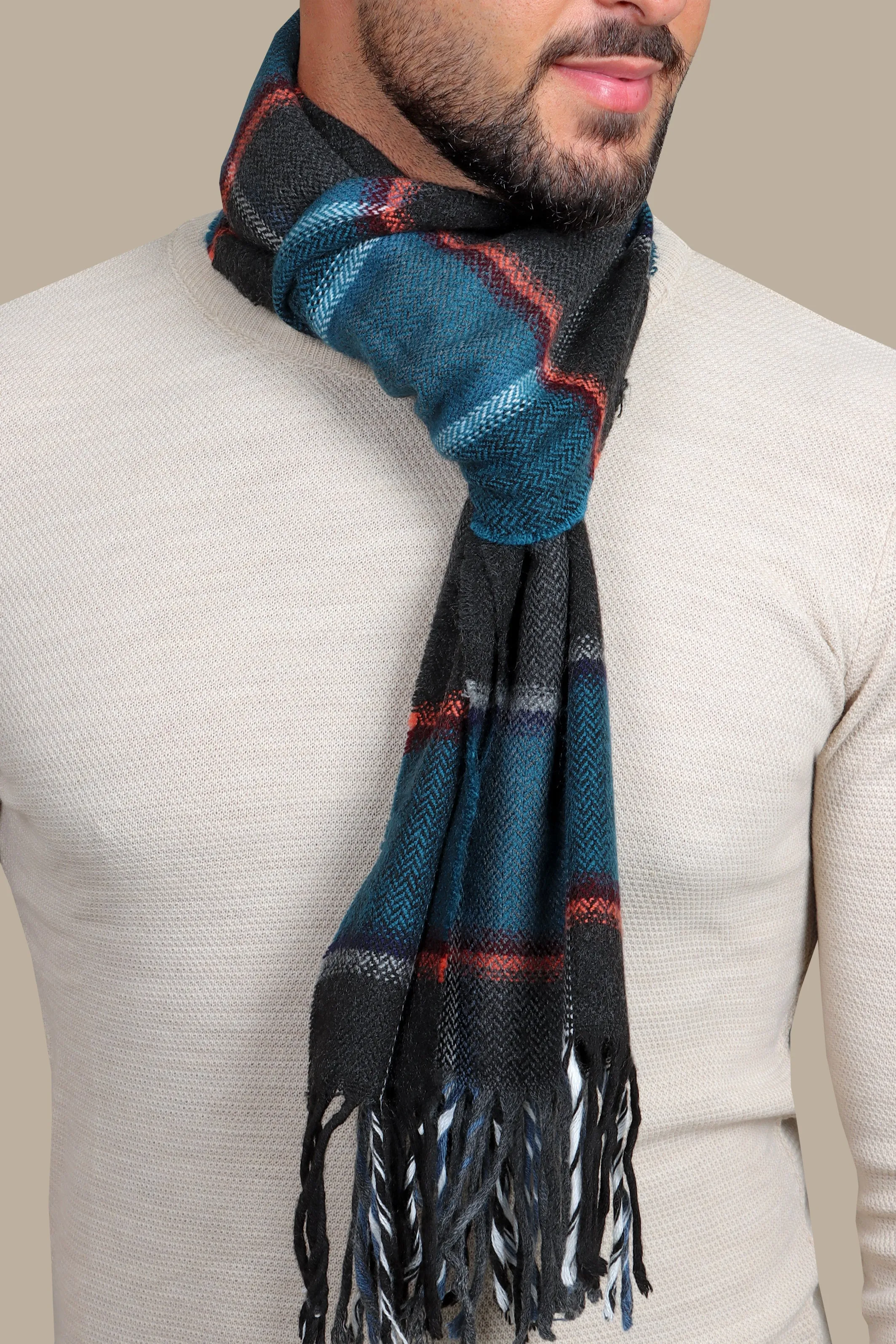 Heritage Elegance: Wool Herringbone Checks Scarf