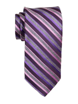 Heritage House 23742 100% Woven Silk Boy's Tie - Stripe Pattern - Purple/Pink/Gray