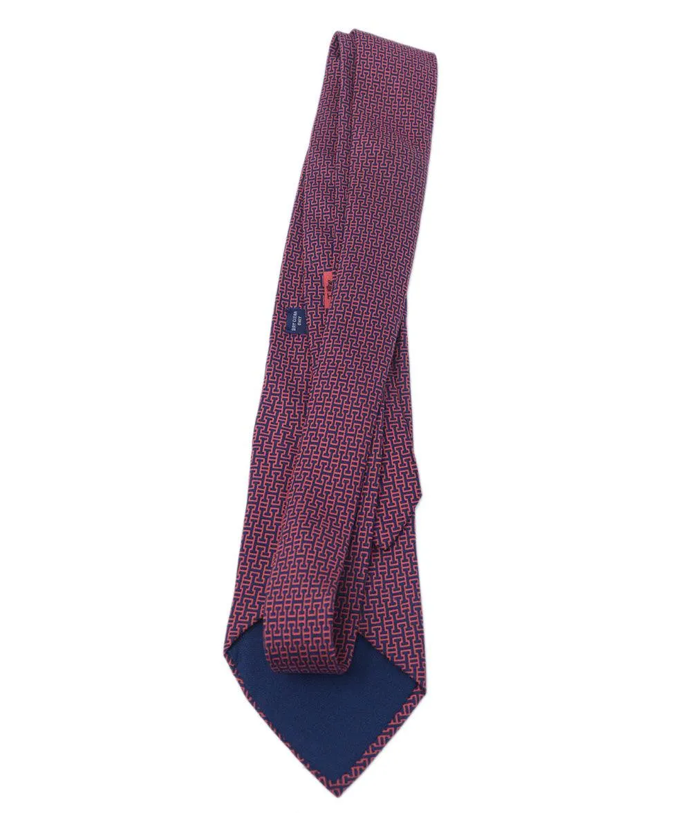 Hermes Red & Blue H Print Silk Tie