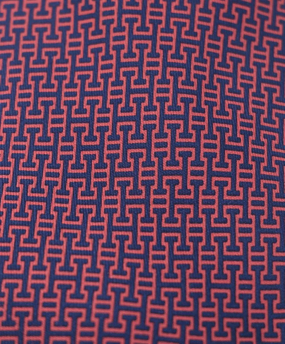 Hermes Red & Blue H Print Silk Tie
