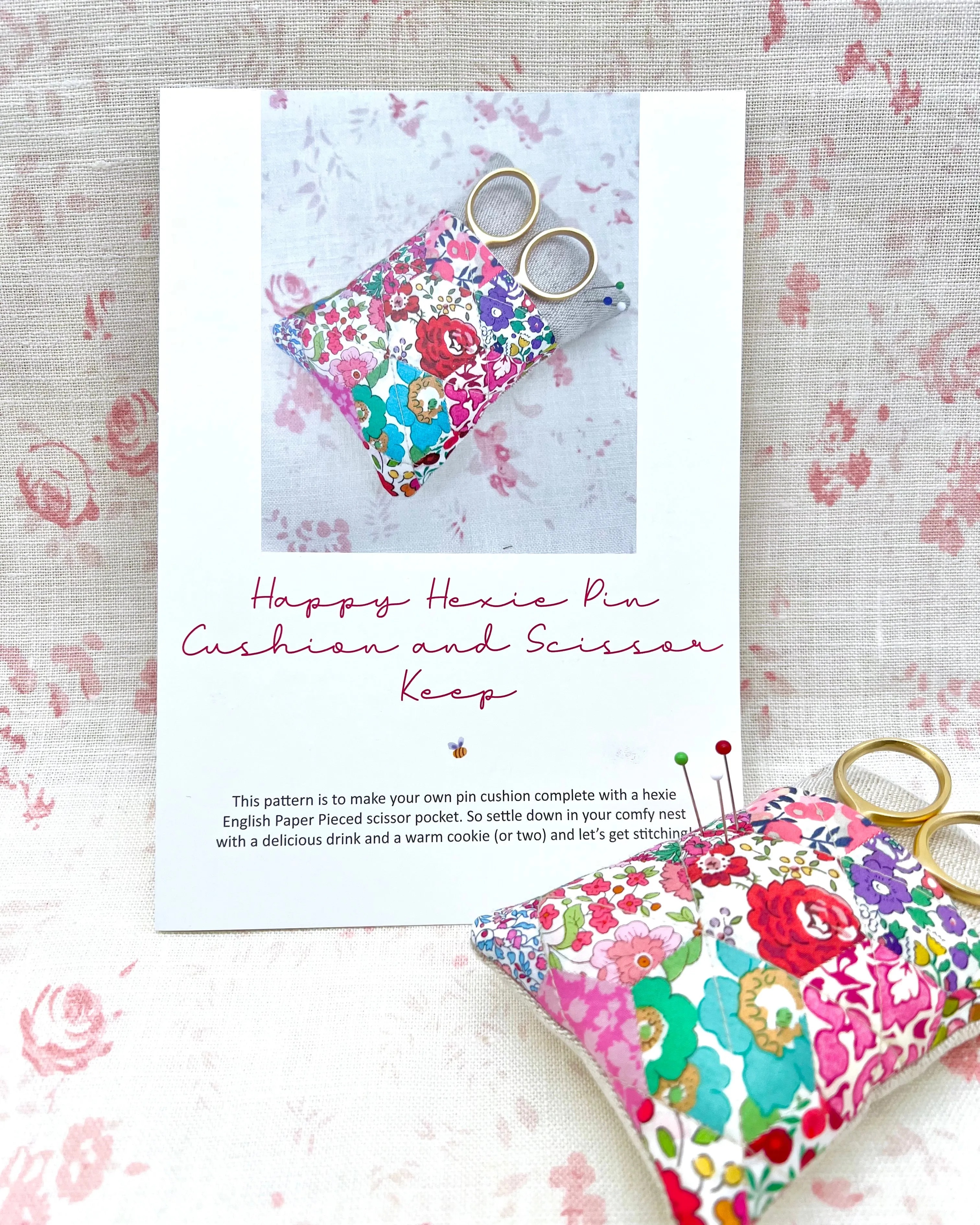 Hexie Pin Cushion & Scissor Keep PRINTED Pattern