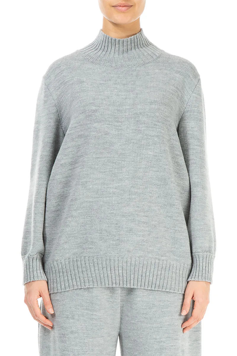 High Neck Grey Knitted Wool Jumper