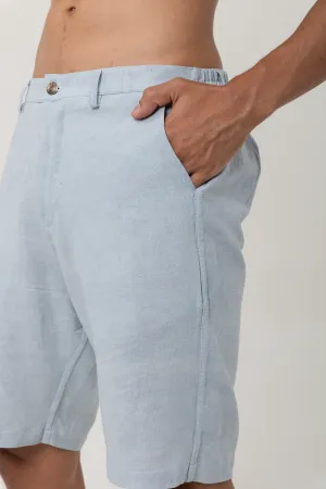 Ice Blue color Linen Cotton plain shorts | stylematters